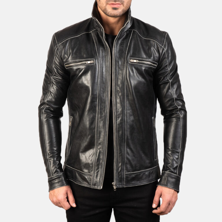 Mens Hudson Black Leather Biker Jacket7740-4-1577523393405